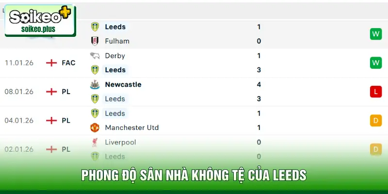 Phong độ sân nhà không tệ của Leeds